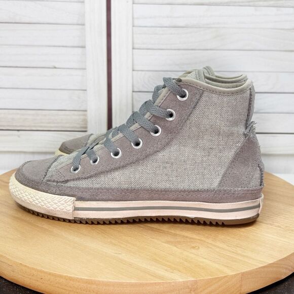 Converse Elsie Linen Suede Sherpa Lined High Top Sneakers Taupe Gray 6.5 - Picture 3 of 11